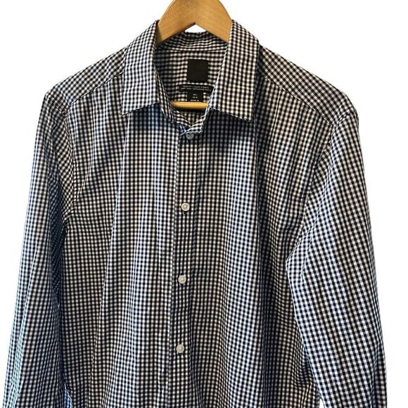 MENS H&M Blue & White Check Button Up Collared Dress Shirt L - Picture 3 of 8
